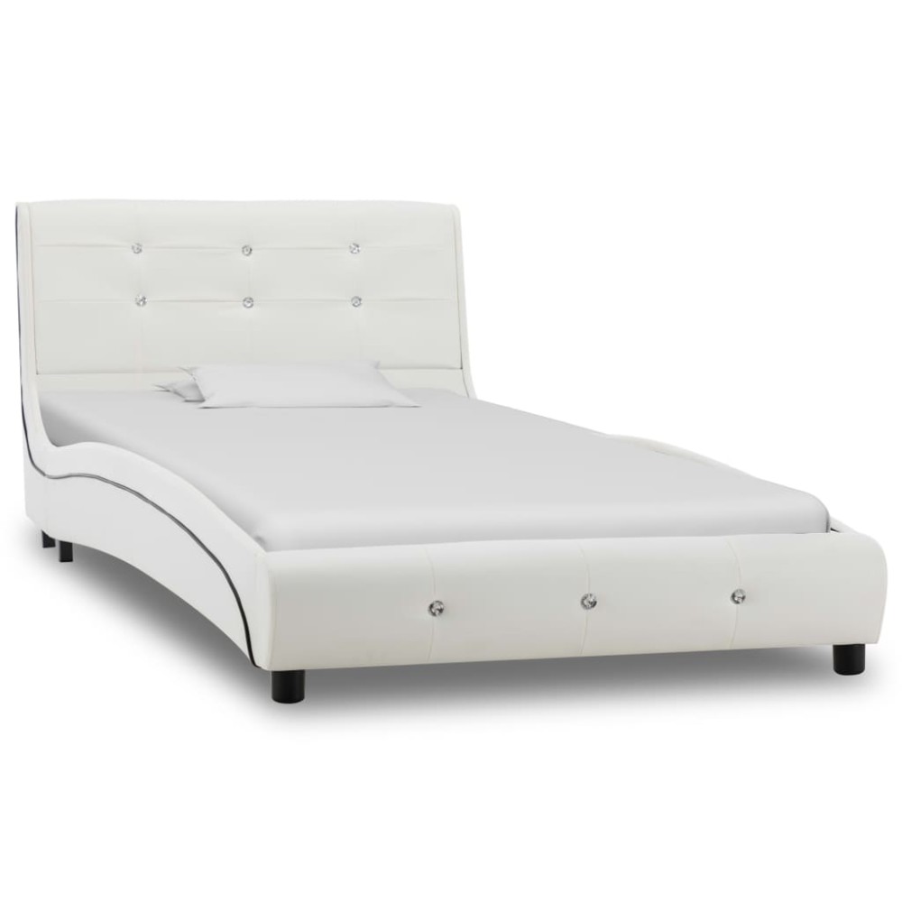 vidaXL Pat cu saltea spumă memorie, alb, 90x200 cm, piele ecologică