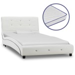 vidaXL Pat cu saltea spumă memorie, alb, 90x200 cm, piele ecologică vidaXL Pat cu saltea spumă memorie, alb, 90x200 cm, piele ecologică