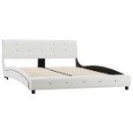vidaXL Pat cu saltea spumă memorie, alb, 140 x 200 cm, piele ecologică