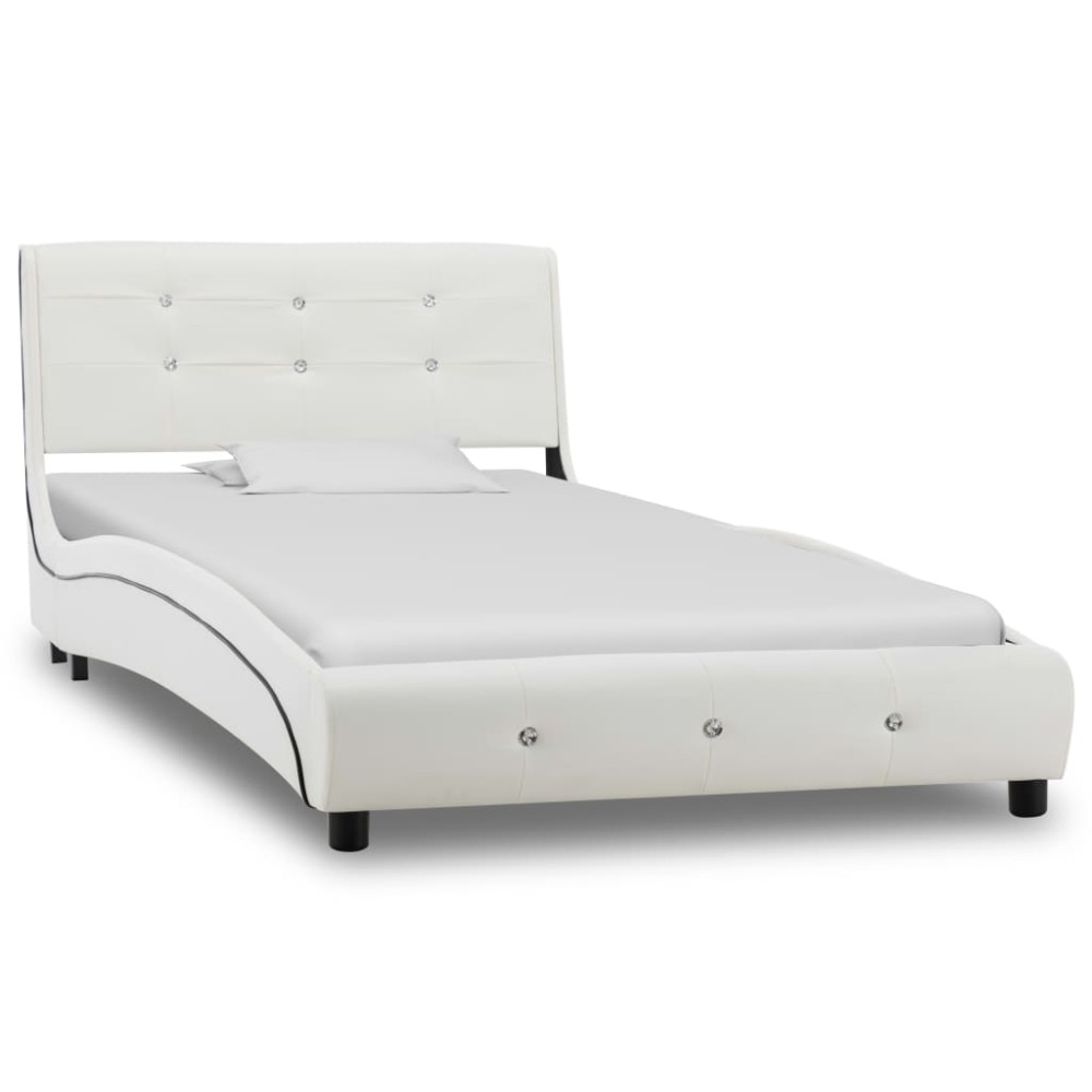 vidaXL Pat cu saltea, alb, 90 x 200 cm, piele ecologică
