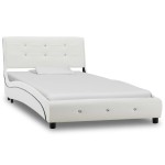 vidaXL Pat cu saltea, alb, 90 x 200 cm, piele ecologică
