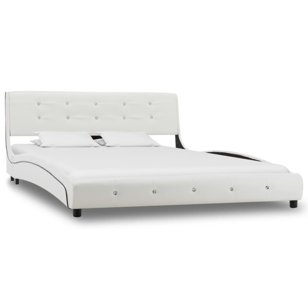 vidaXL Pat cu saltea, alb, 140 x 200 cm, piele ecologică