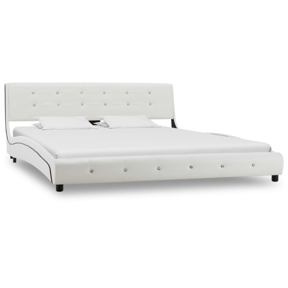 vidaXL Pat cu saltea, alb, 160 x 200 cm, piele ecologică