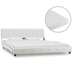 vidaXL Pat cu saltea, alb, 160 x 200 cm, piele ecologică