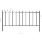 vidaXL Gard de grădină cu vârf circular din oțel, 359x150 cm, negru