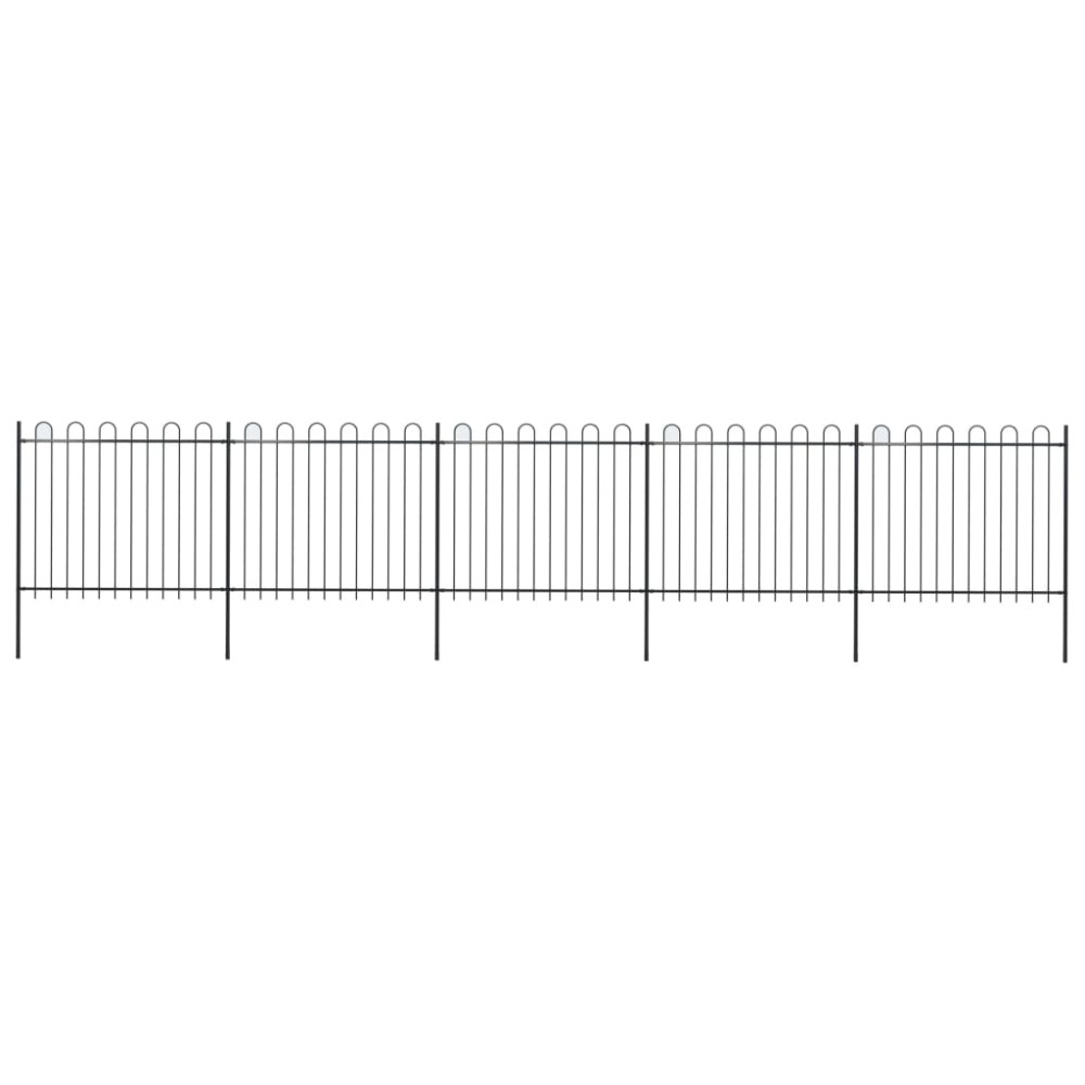 vidaXL Gard de grădină cu vârf circular din oțel, 892,5 x 150 cm, negru