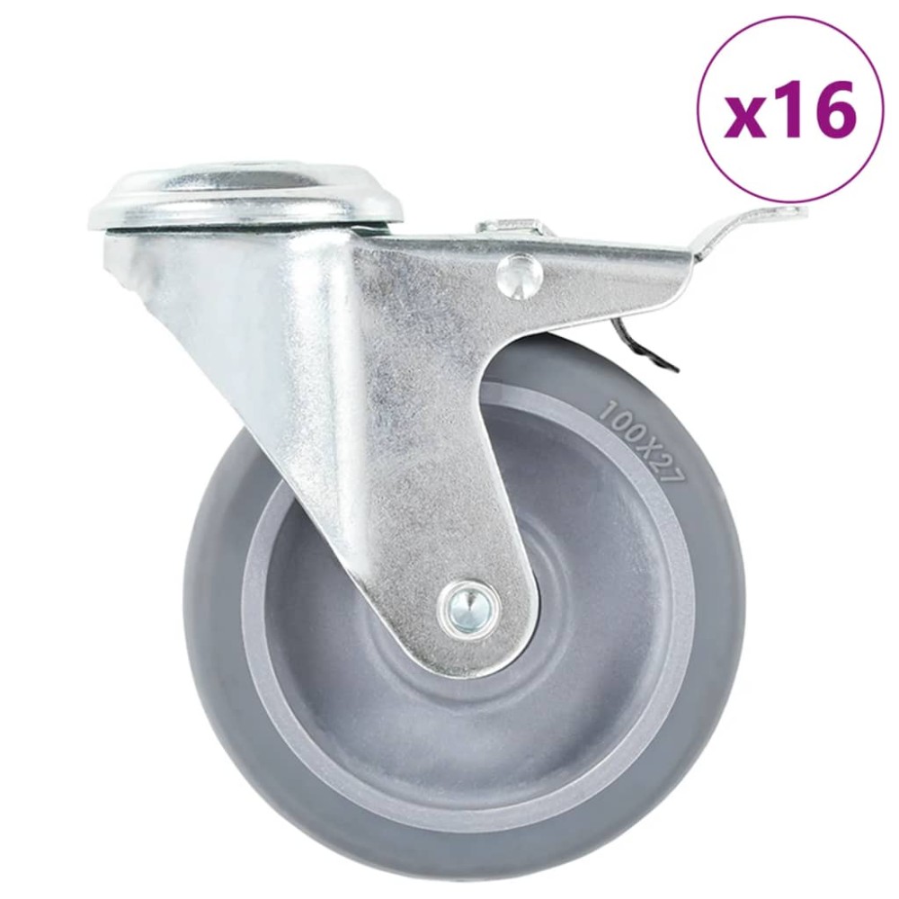 vidaXL Roți pivotante cu gaură pentru șurub, 16 buc., 100 mm