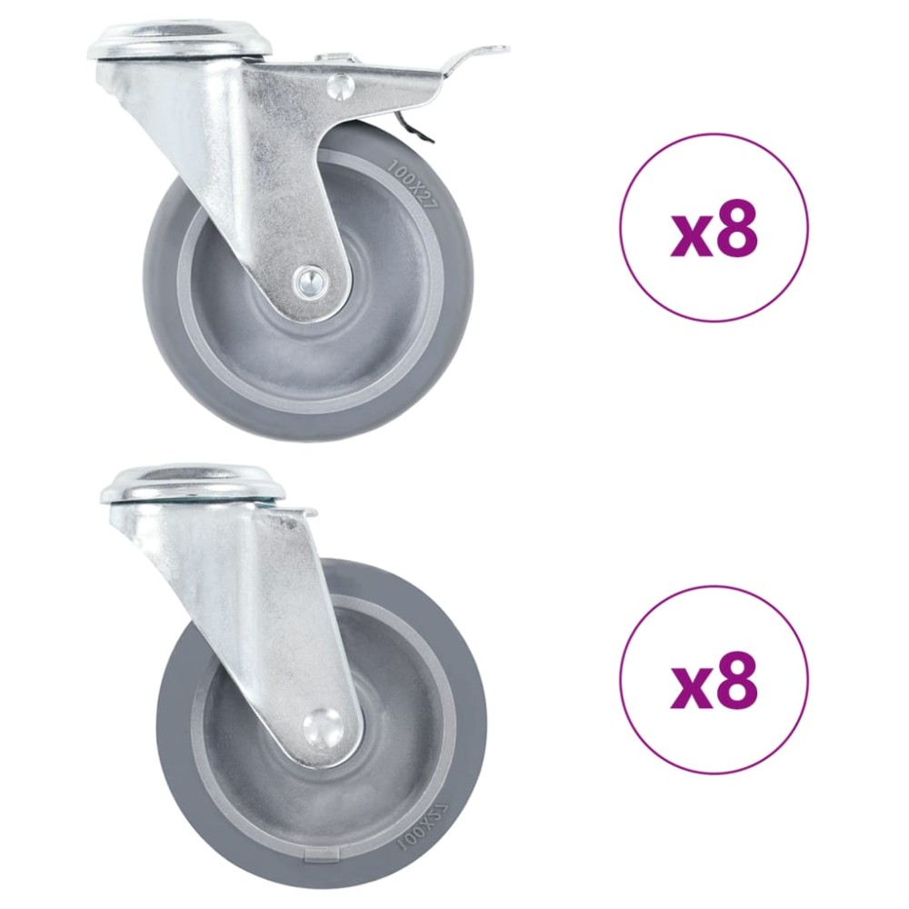 vidaXL Roți pivotante cu gaură pentru șurub, 16 buc., 100 mm