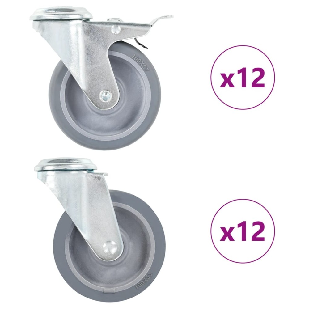 vidaXL Roți pivotante cu gaură pentru șurub, 24 buc., 100 mm