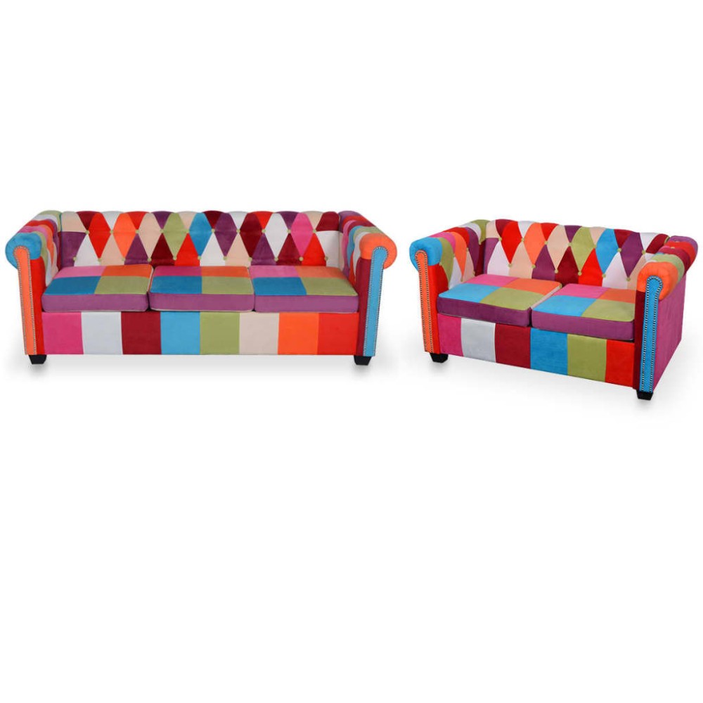 vidaXL Set canapea Chesterfield, 2 piese, material textil