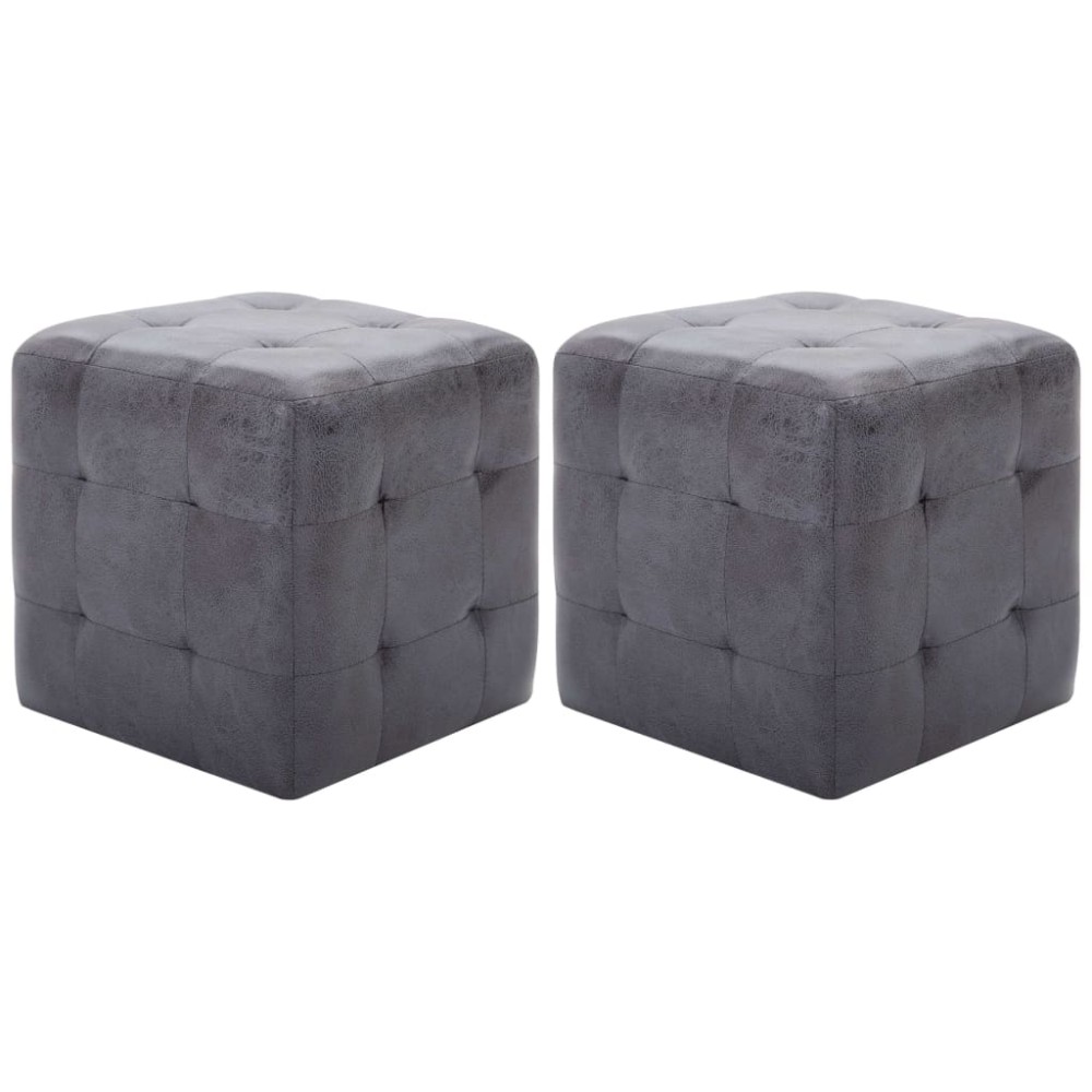 vidaXL Taburet, 2 buc., gri, 30x30x30 cm, piele întoarsă ecologică
