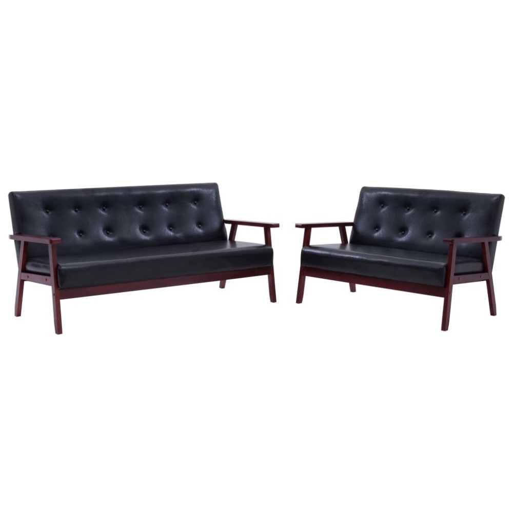 vidaXL Set de canapele, 2 piese, negru, piele ecologică