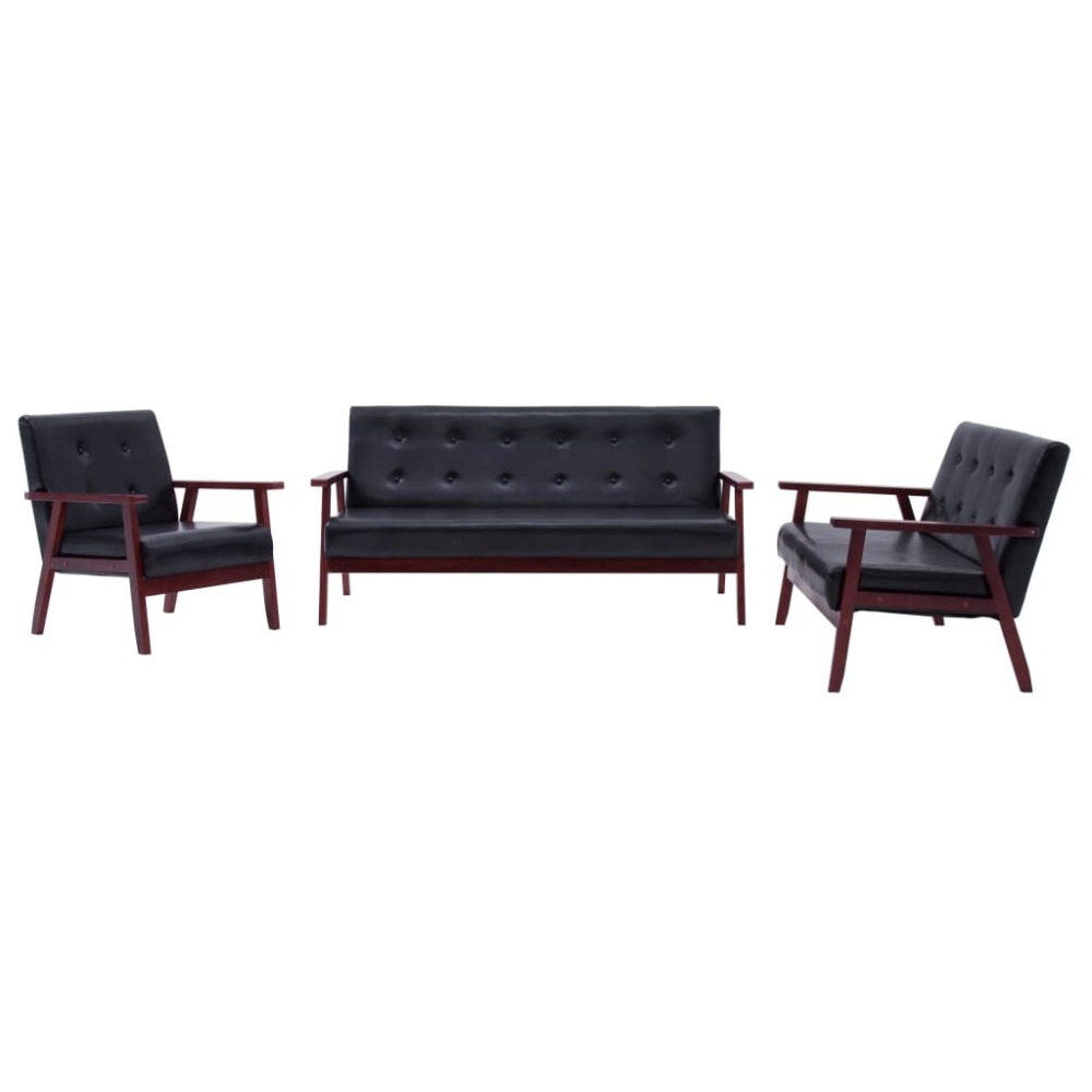 vidaXL Set canapea, 3 piese., negru, piele artificială