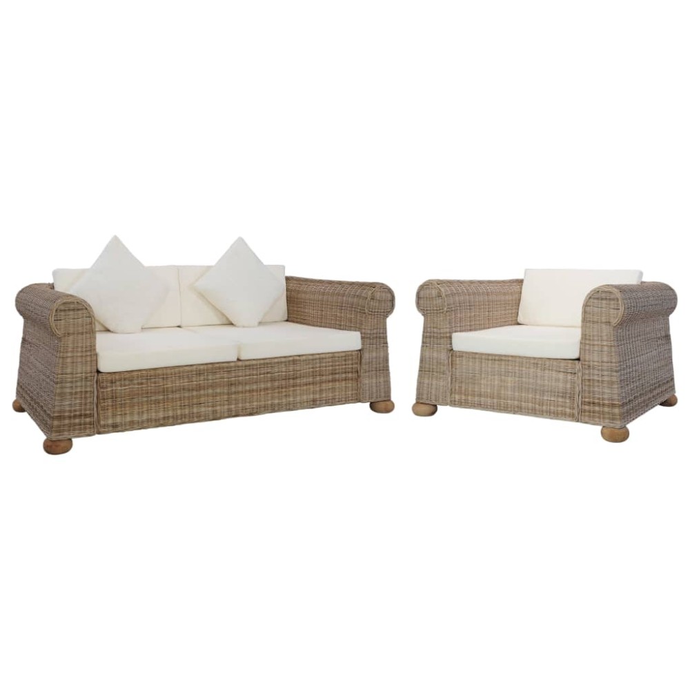 vidaXL Set de canapele cu perne, 2 piese, ratan natural