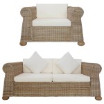 vidaXL Set de canapele cu perne, 2 piese, ratan natural vidaXL Set de canapele cu perne, 2 piese, ratan natural