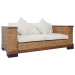 vidaXL Set de canapele cu perne, 2 piese, maro, ratan natural