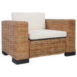 vidaXL Set canapea cu perne, 3 piese, ratan natural vidaXL Set canapea cu perne, 3 piese, ratan natural