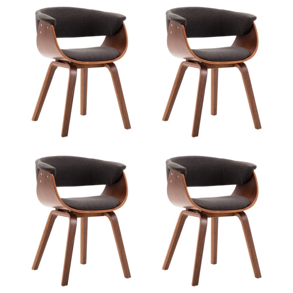 vidaXL Scaune de bucătărie, 4 buc, gri, lemn curbat și material textil