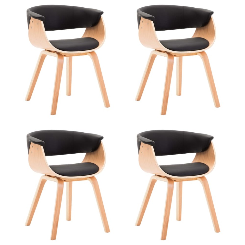 vidaXL Scaune bucătărie 4 buc, negru, lemn curbat & piele ecologică