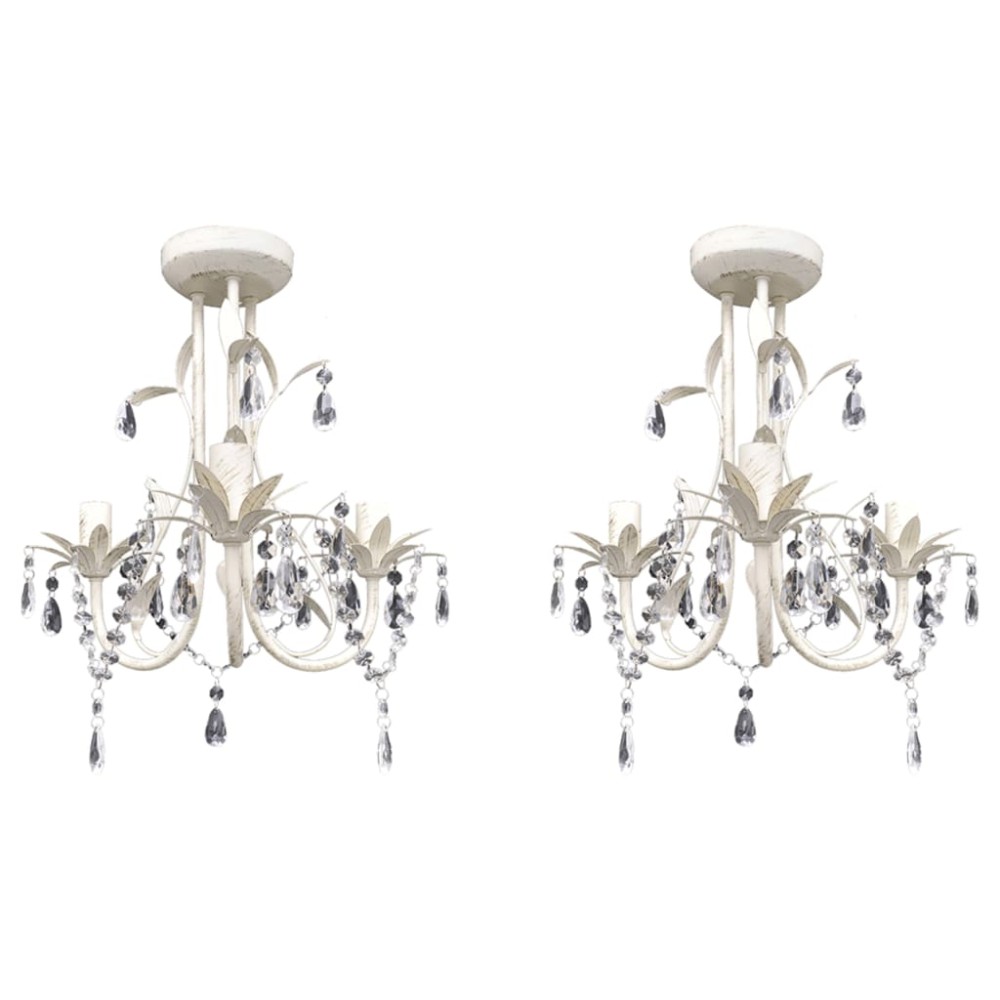 vidaXL Candelabre suspendate de plafon cu cristale 2 buc. alb elegant