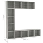 vidaXL Set bibliotecă/comodă TV, 3 piese, gri beton, 180x30x180 cm vidaXL Set bibliotecă/comodă TV, 3 piese, gri beton, 180x30x180 cm