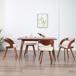 vidaXL Scaune de bucătărie, 4 buc, crem, lemn curbat & piele ecologică