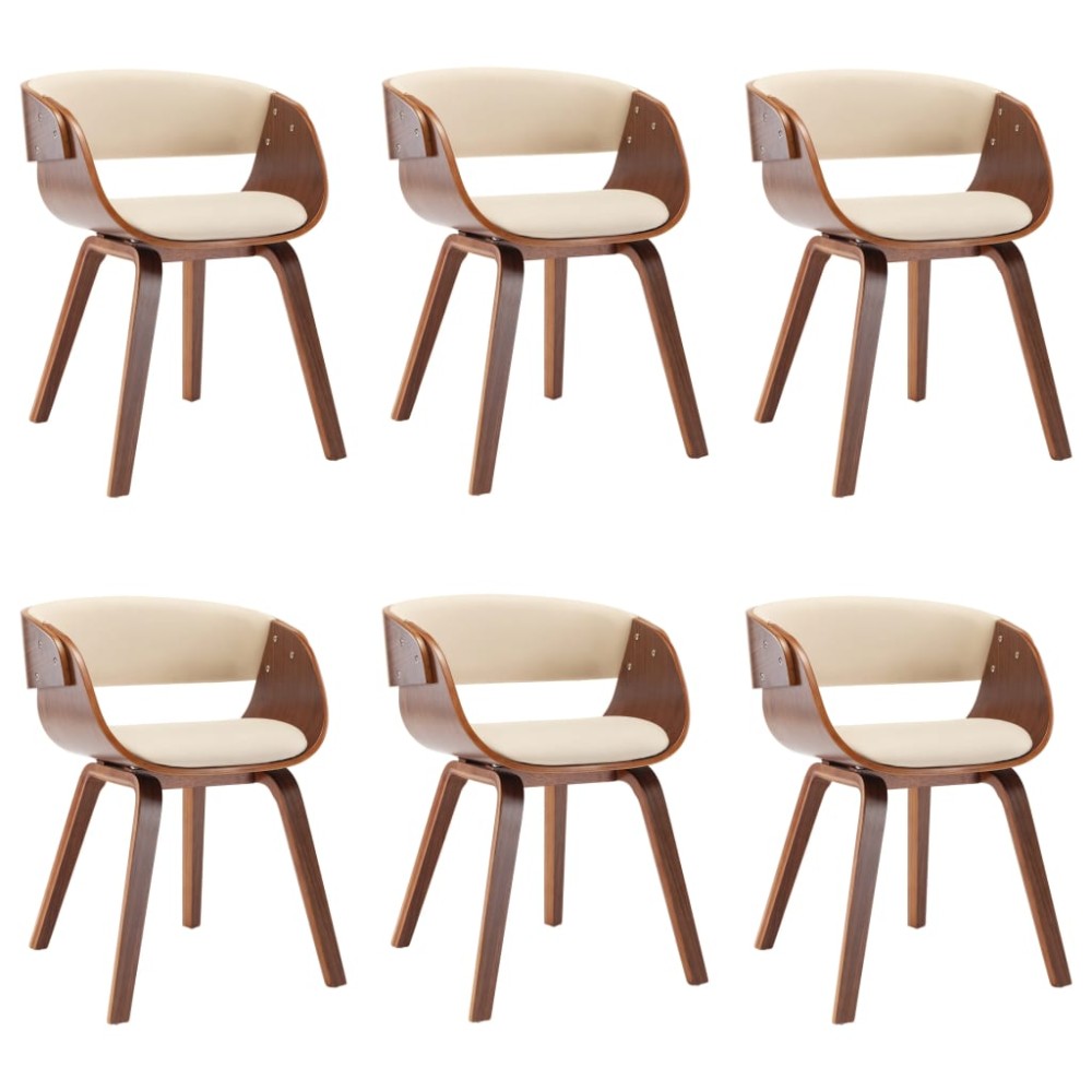 vidaXL Scaune sufragerie 6 buc. lemn curbat crem și piele artificială