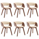 vidaXL Scaune sufragerie 6 buc. lemn curbat crem și piele artificială