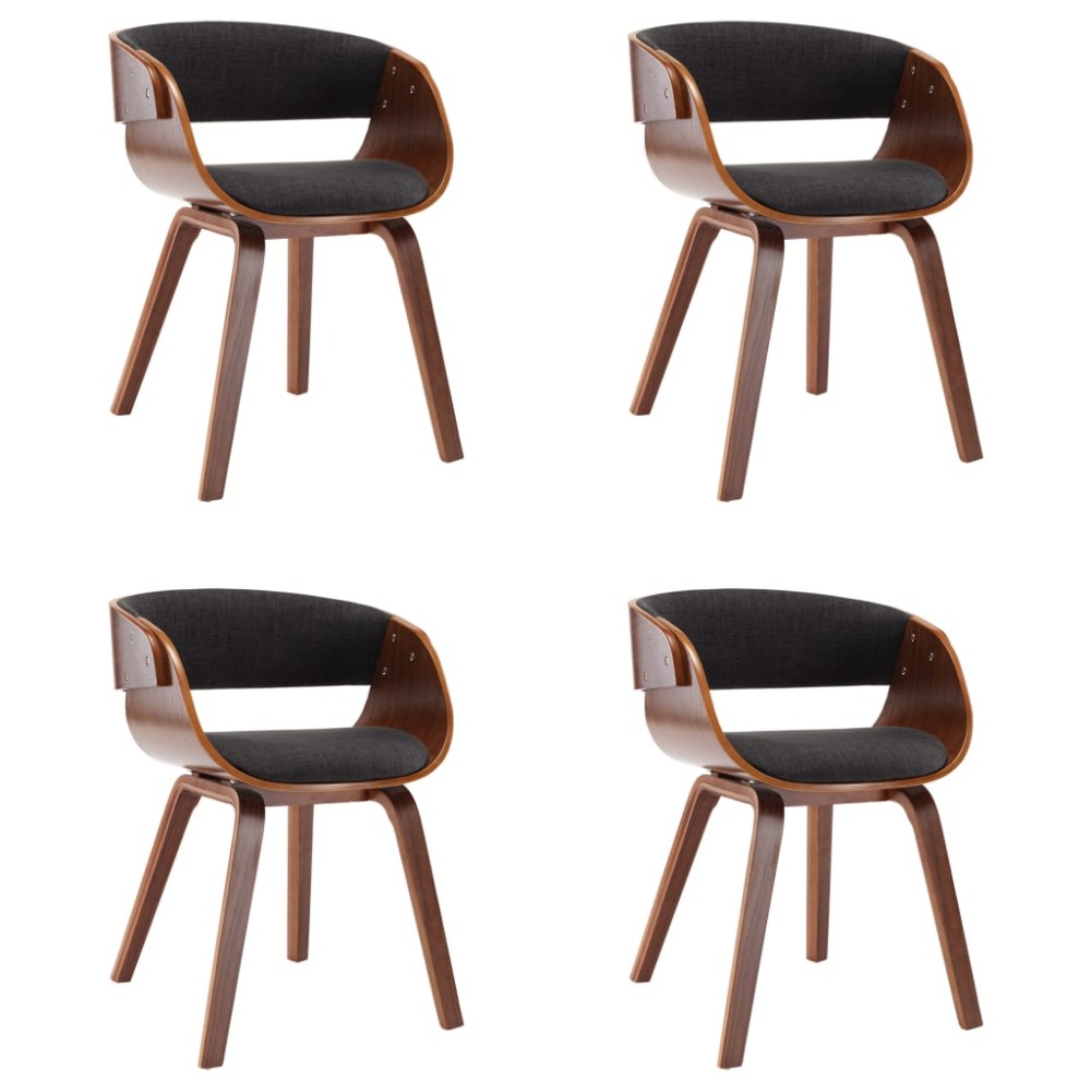 vidaXL Scaune de bucătărie, 4 buc, gri, lemn curbat și material textil
