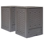 vidaXL Compostoare grădină 2 buc. maro 60x60x83 cm 600 L plastic ratan vidaXL Compostoare grădină 2 buc. maro 60x60x83 cm 600 L plastic ratan