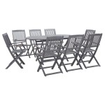 vidaXL Set mobilier de grădină, 9 piese, gri, lemn masiv de acacia vidaXL Set mobilier de grădină, 9 piese, gri, lemn masiv de acacia