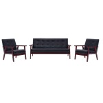 vidaXL Set canapea, 3 piese., negru, piele artificială vidaXL Set canapea, 3 piese., negru, piele artificială