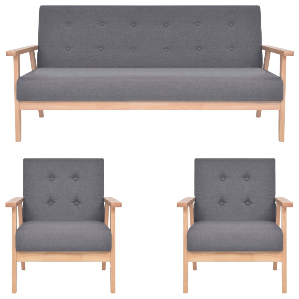 vidaXL Set de canapele, 3 piese, gri închis, material textil