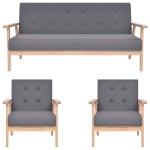 vidaXL Set de canapele, 3 piese, gri închis, material textil vidaXL Set de canapele, 3 piese, gri închis, material textil
