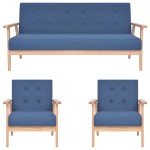 vidaXL Set de canapele, 3 piese, albastru, material textil vidaXL Set de canapele, 3 piese, albastru, material textil