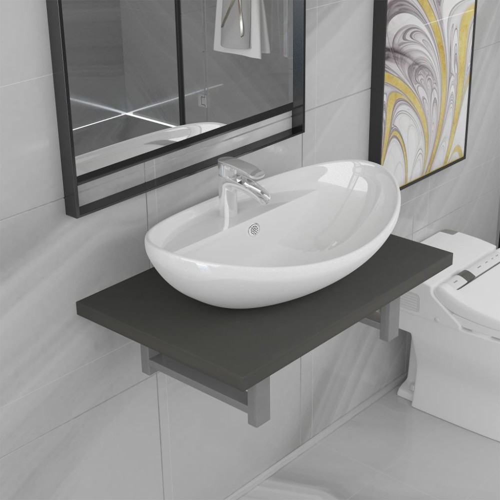 vidaXL Set mobilier de baie, 2 piese, gri, ceramică