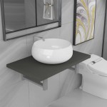 vidaXL Set mobilier de baie, 2 piese, gri, ceramică vidaXL Set mobilier de baie, 2 piese, gri, ceramică