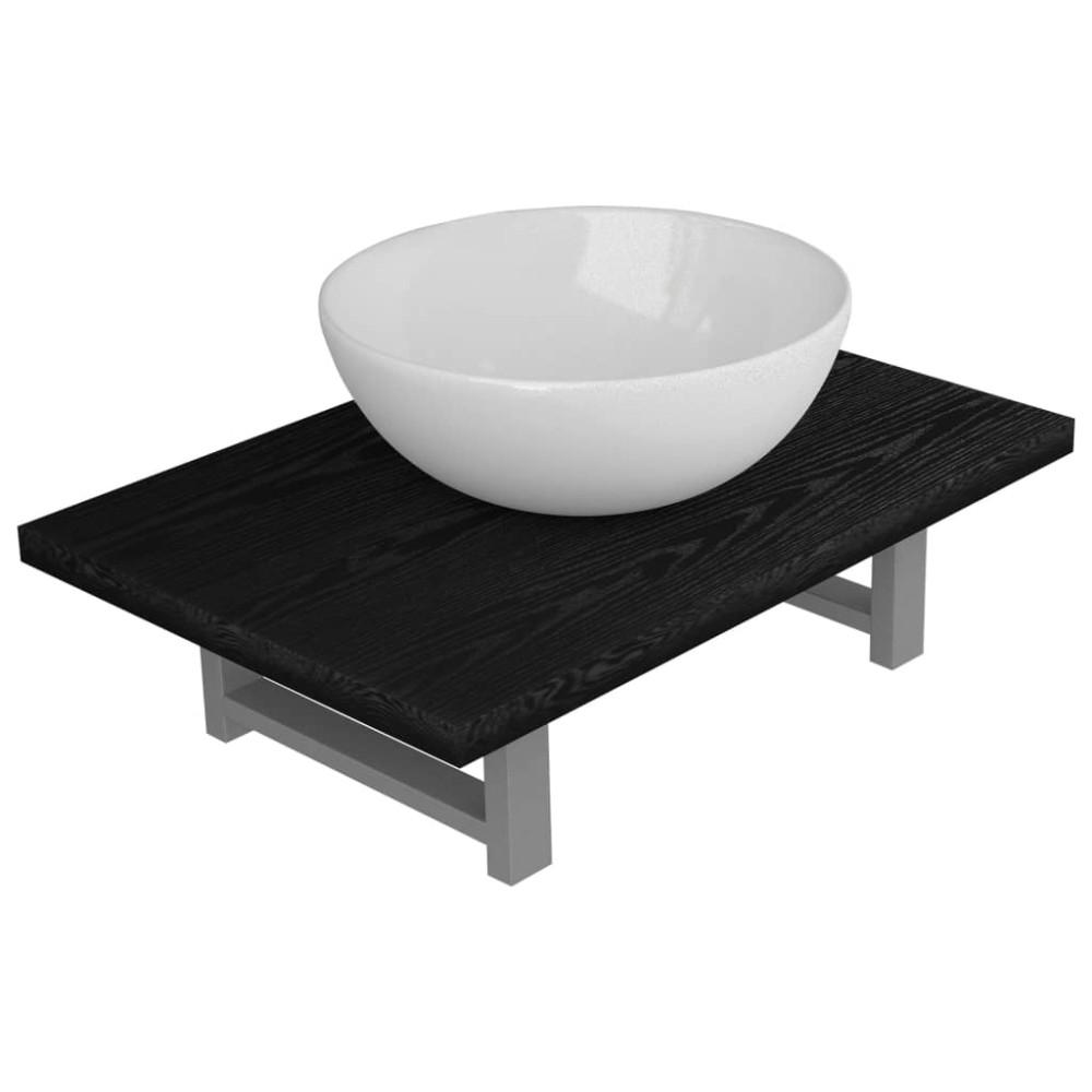 vidaXL Set mobilier de baie, 2 piese, negru, ceramică