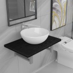 vidaXL Set mobilier de baie, 2 piese, negru, ceramică vidaXL Set mobilier de baie, 2 piese, negru, ceramică