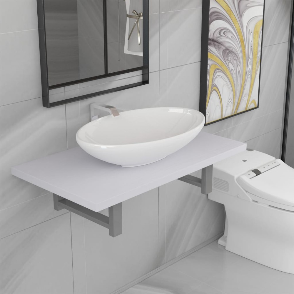 vidaXL Set mobilier de baie, 2 piese, alb, ceramică