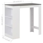 vidaXL Masă bar cu rafturi, alb, 110x50x103 cm