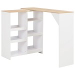 vidaXL Masă de bar cu raft mobil, alb, 138x39x110 cm