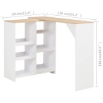 vidaXL Masă de bar cu raft mobil, alb, 138x39x110 cm