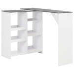 vidaXL Masă de bar cu raft mobil, alb, 138x39x110 cm vidaXL Masă de bar cu raft mobil, alb, 138x39x110 cm