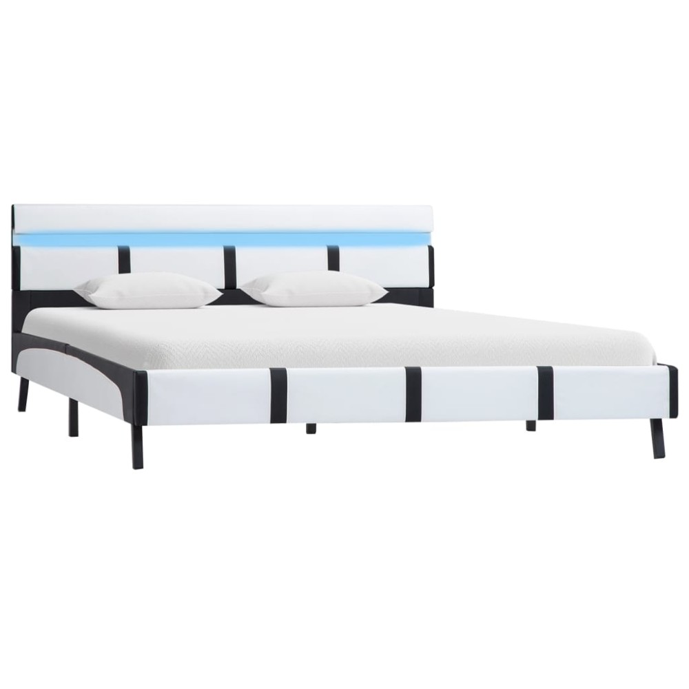 vidaXL Cadru de pat cu LED, alb, 140 x 200 cm, piele ecologică
