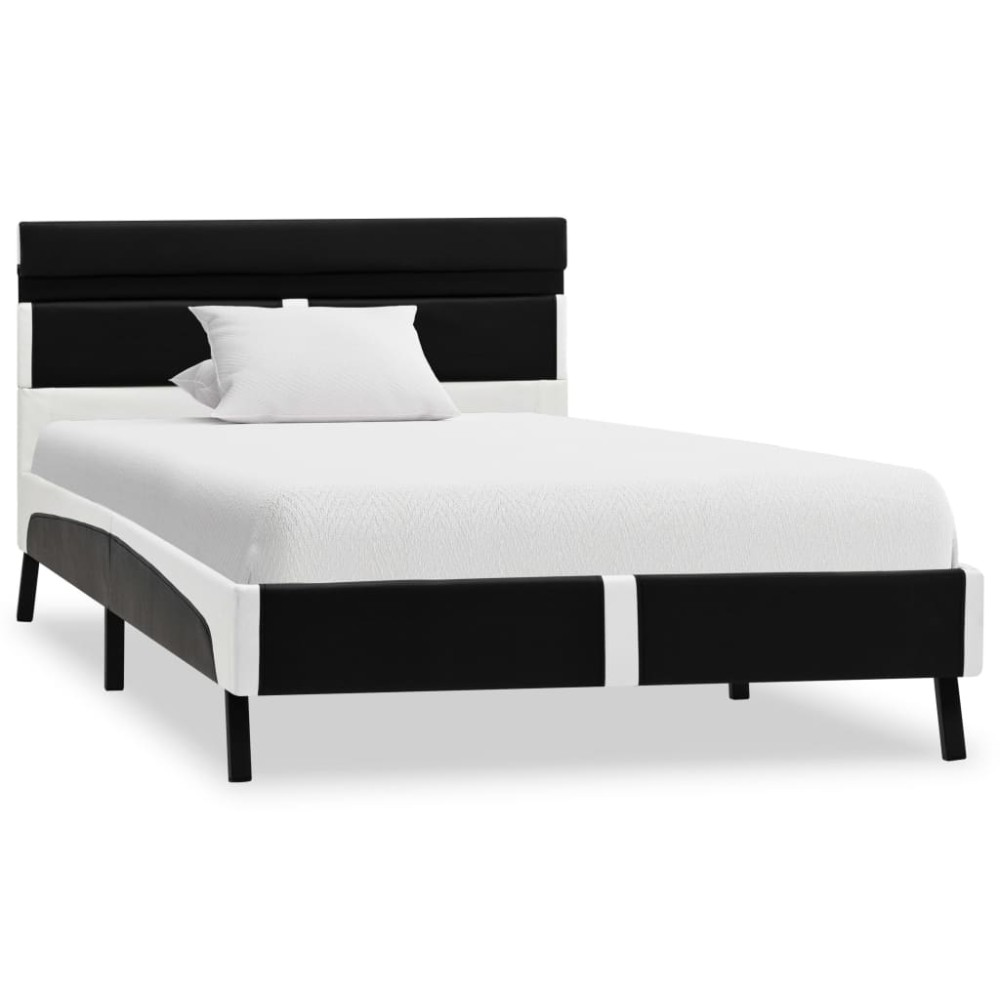 vidaXL Cadru de pat cu LED, negru, 90 x 200 cm, piele artificială
