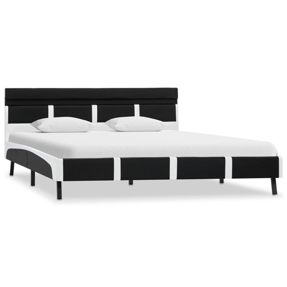 vidaXL Cadru de pat cu LED-uri, negru, 120 x 200 cm, piele ecologică