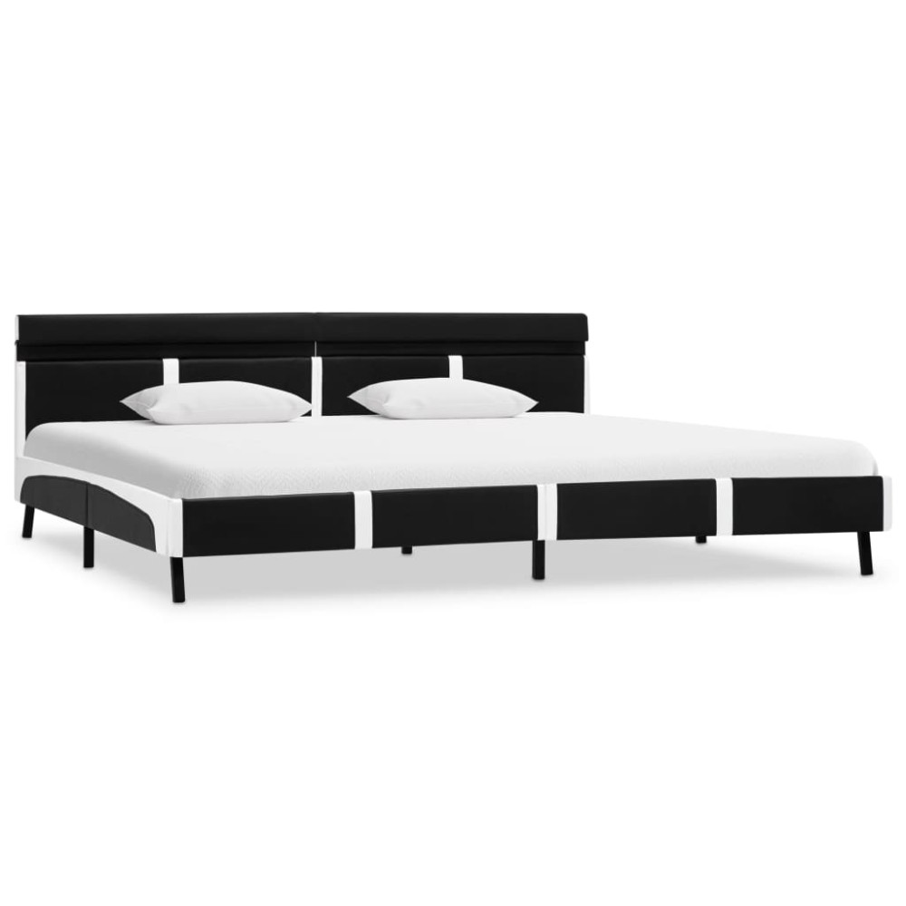 vidaXL Cadru de pat cu LED, negru, 180 x 200 cm, piele ecologică