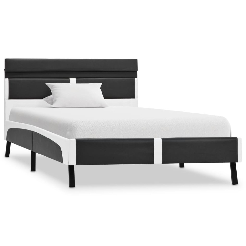 vidaXL Cadru de pat cu LED, gri, 90 x 200 cm, piele ecologică