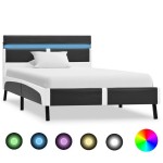 vidaXL Cadru de pat cu LED, gri, 90 x 200 cm, piele ecologică vidaXL Cadru de pat cu LED, gri, 90 x 200 cm, piele ecologică